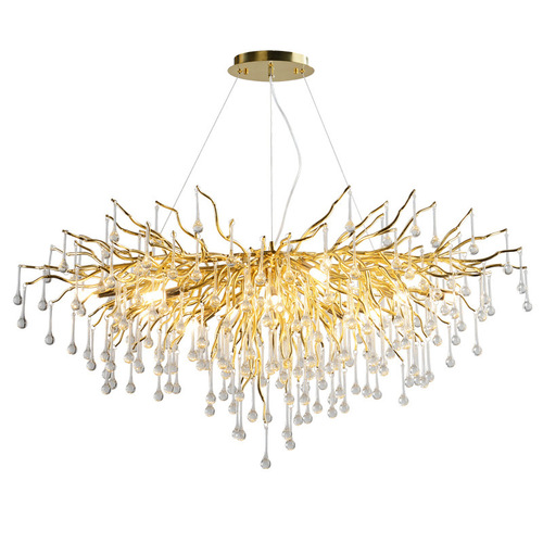 Modern Minimalist Chandelier with Waterdrop Crystal, Atmospheric Nordic Lighting, Aluminum Material, Tree-Shaped Staircase Ceiling Lamp, Creative Chandelier for Living Room