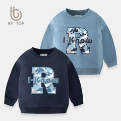 Be top new camouflage letter children's hoodie for babies with round neck spring and autumn wear, boys' long sleeve hooded sweater