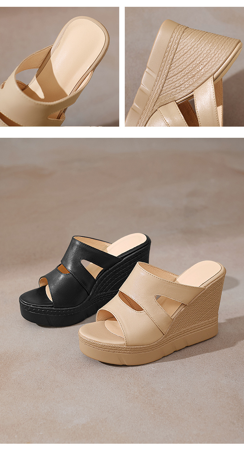 Sandal cao gót nữ hở mũi đế xuồng dày 10 cm — đen chi tiết 9