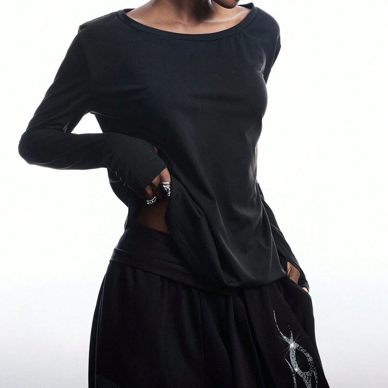 Y2K Gothic Hip-Hop Ins Style Fashion Letter Hot Diamond Crop Chic American Loose Men's and Women's Long-Sleeved T-Shirt