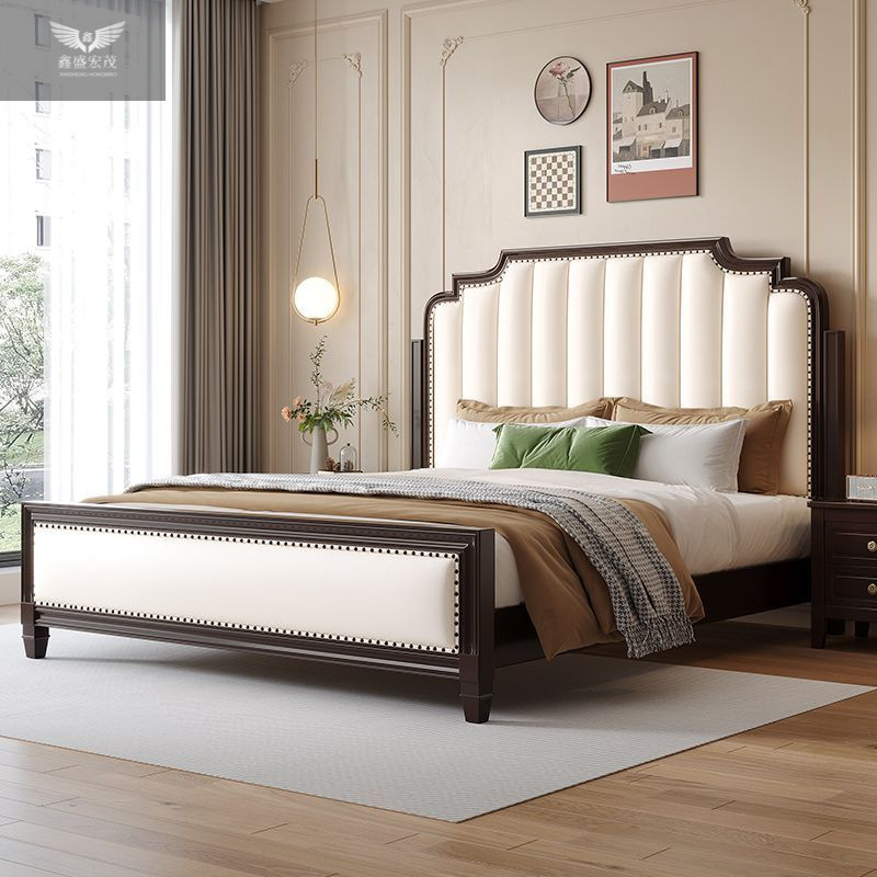 Cama de madera maciza francesa para dos personas red dormitorio principal lujoso ligero Nappa cuero moderno simple 1.8 paquete de almacenamiento de cama americana