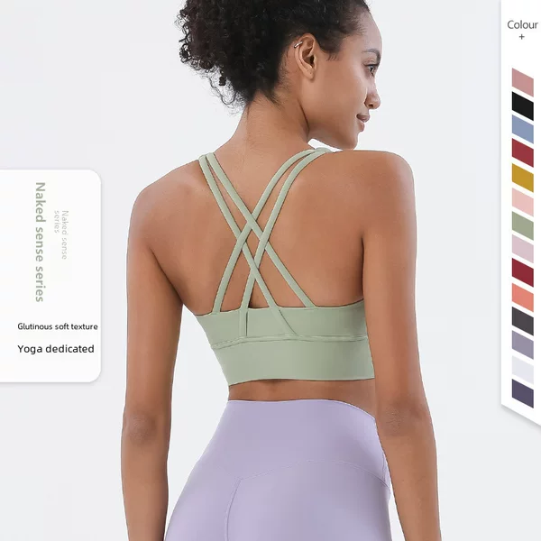 New Double-Sided Brushed Cross-Back Sports Bra Shock-Proof Push-Up Yoga Sports Bra Fitness Vest