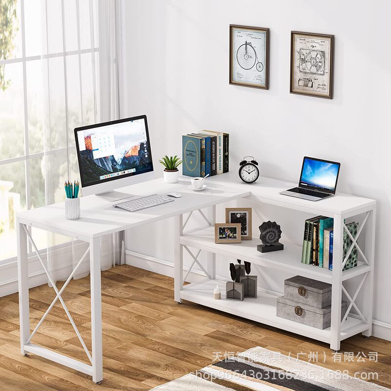 Reversible Industrial L-Shaped Desk with Storage Shelves Corner Computer Desk Laptop Table Customizable Reversible Industrial L-Shaped Desk with Storage Shelves Corner Computer Desk Laptop Table Customizable