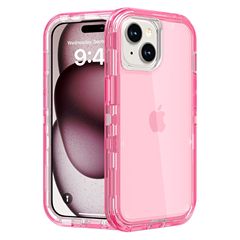 iPhone15 Plus対応、耐衝撃・防水・防塵の三防透明スマホケース、3in1透明ケース、ピンク