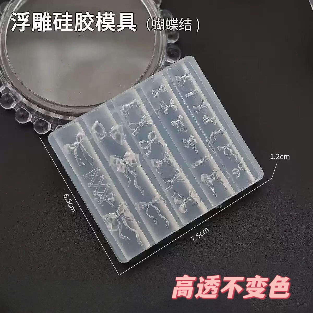 거울 네일 아트 리본 하트 활 하트 모양의 크리스탈 접착제 드롭 금형 DIY 보석 펜던트 실리콘 금형