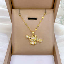 【钛钢】长耳可爱熊轻奢气质华丽满钻项链女百搭锁骨链钛钢链条