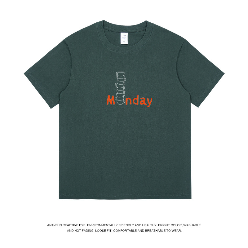 メンズ和風レトロ夏新作トップス レディースラウンドネック文字プリント半袖Tシャツ メンズ純綿トレンドブランドTシャツ|undefined