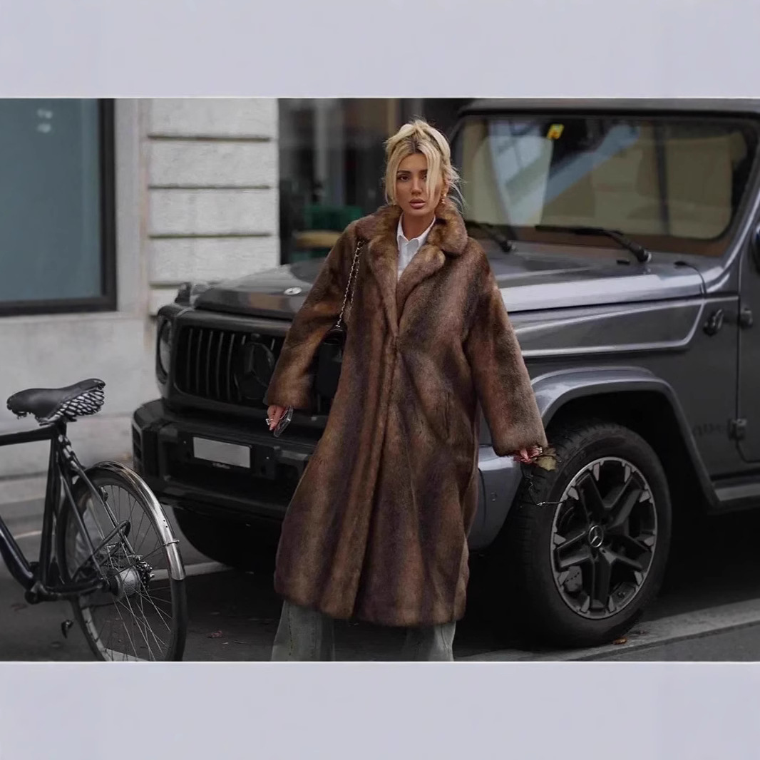 2025 Autumn and Winter New European and American Cross-Border Long Outwear Warm Outwear Women's Outwear Fur Outwear X0011