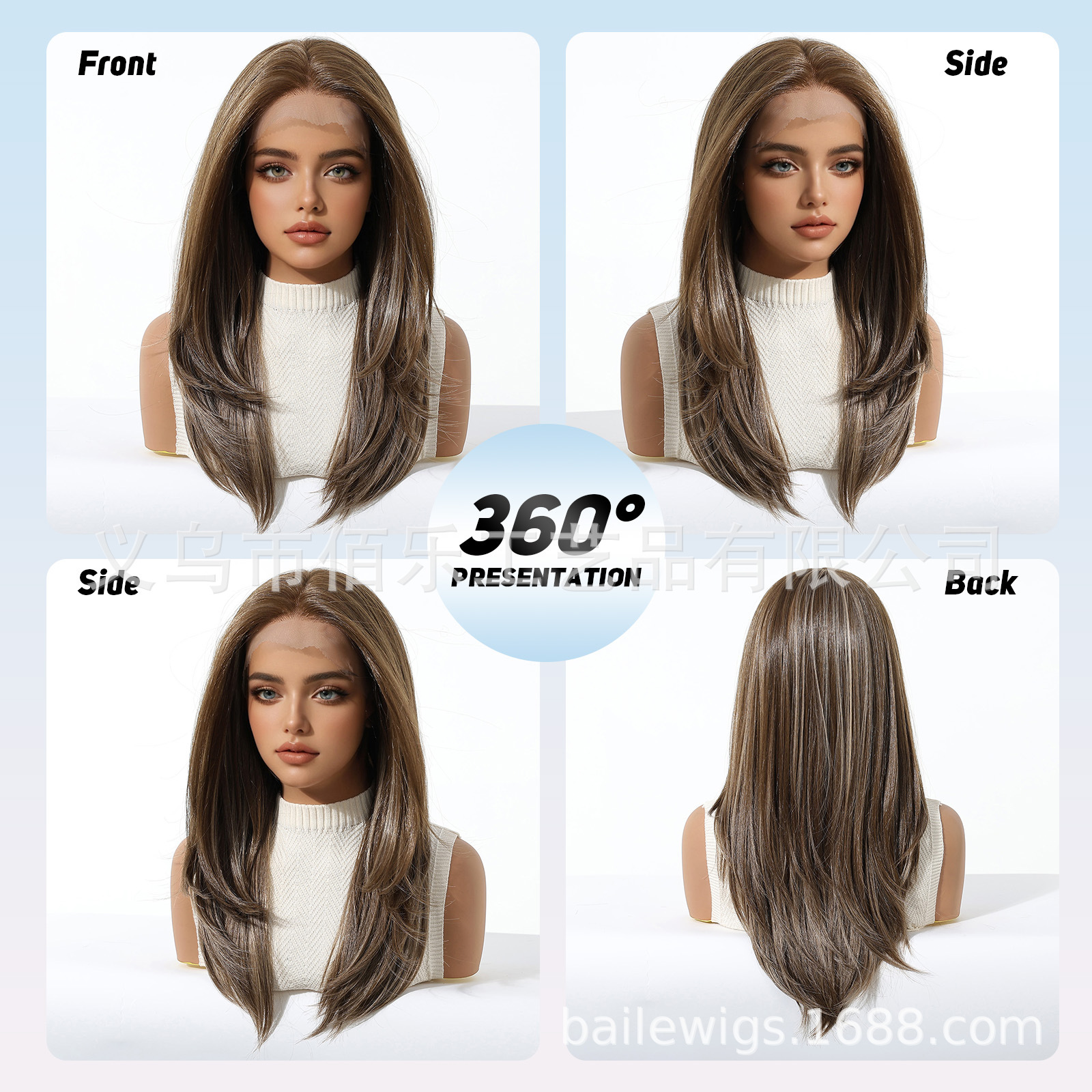 13 * 6 castaño marrón gradiente té de leche dorado pelucas de encaje recta cubierta de cabeza completa natural esponjosa fuente transfronteriza wigs