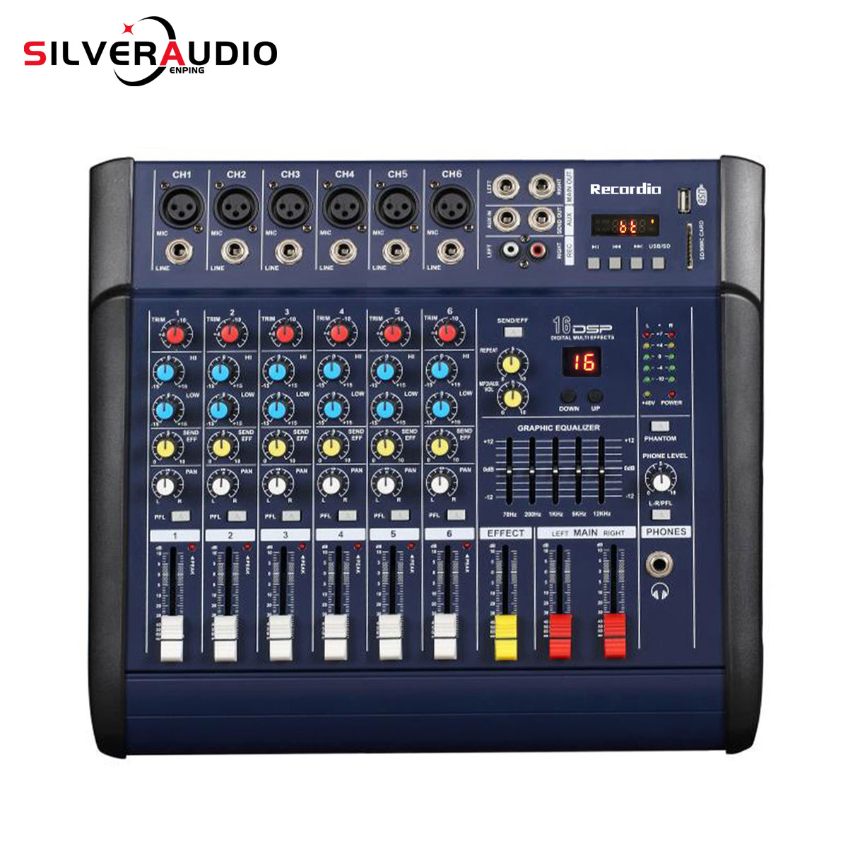 专业6路调音台带功放的数字音频调音台 KTV会议多通道蓝牙调音台