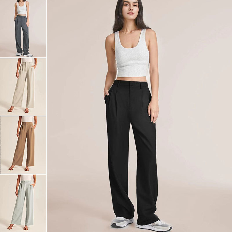 Straight-Leg Pants European and American Export Women's Loose Wide-Leg Pants Waist Back Business Work Pants Long High-Waisted Suit Pants