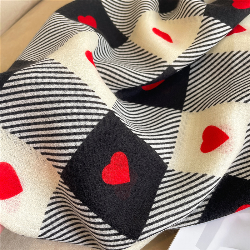 180g Weight Scarf Classification Street Occasion cotton and linen Material Lattice, Heart Shape Pattern Spring, Autumn Season Women's Gender IG Style Style Women's Ig Style Lattice Heart Shape Cotton And Linen Scarf 15