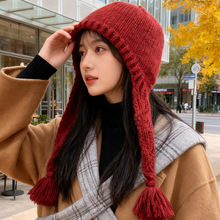 韩国新款针织帽女冬保暖护耳雷锋帽百搭显脸小套头帽纯色毛线帽子