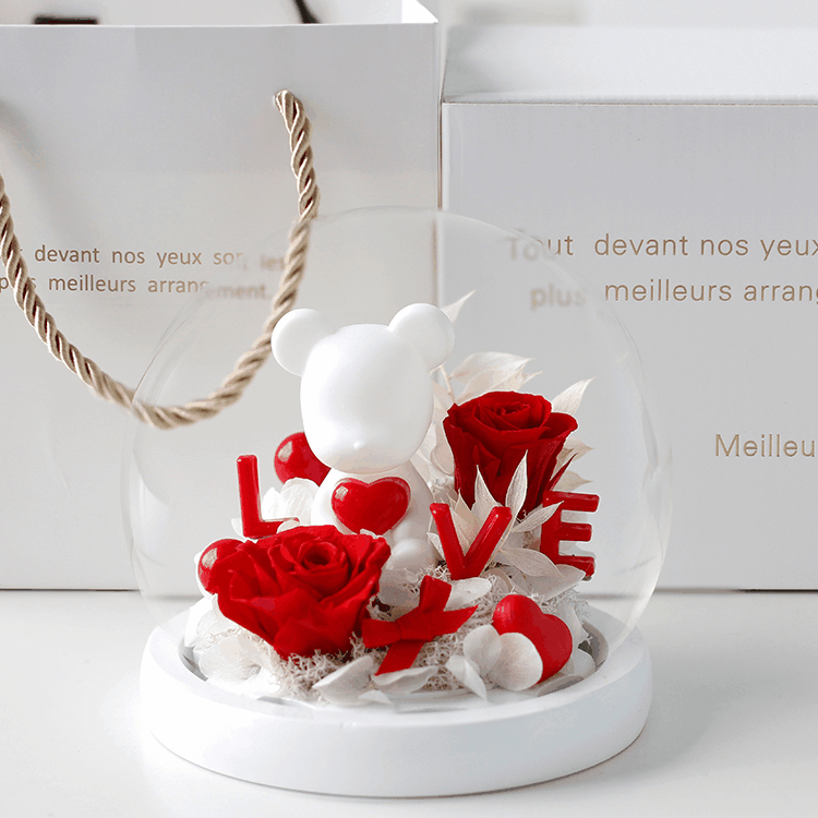 Oso de peluche con forma de corazón de rosas, flor eterna, regalo creativo de alta gama para el Día de San Valentín para niñas, regalo chino para el Día de San Valentín.