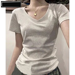 春夏の女性向けの新しい純綿右肩Vネック半袖Tシャツ、スリムで万能なアメリカンスリムトップ、インナーレイヤリングシャツ