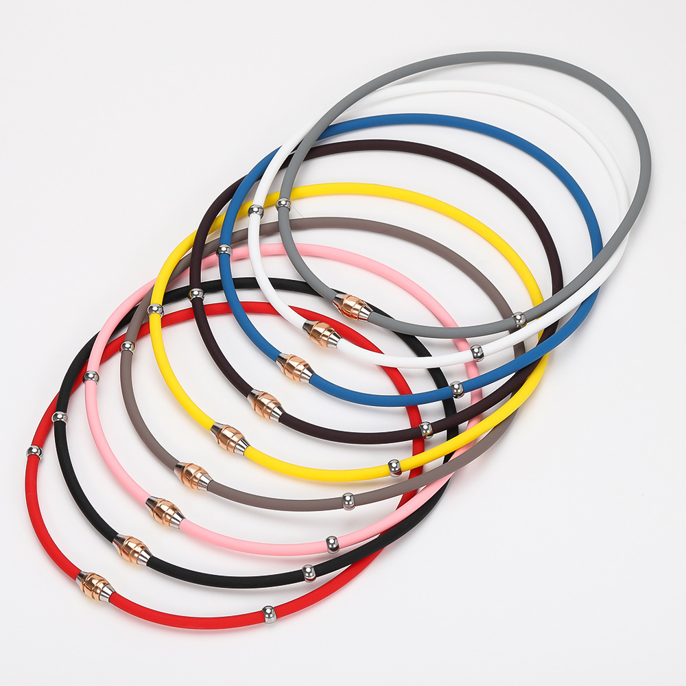 新潮跨境负离子能量三环硅胶项圈男女磁疗扣项圈时尚百搭运动颈环