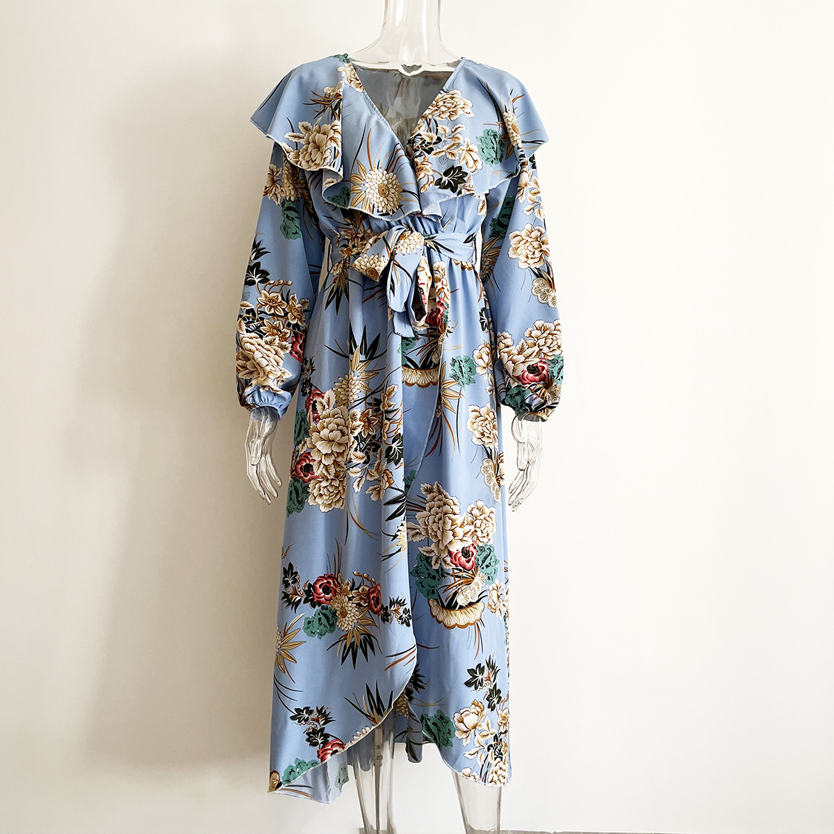 Ruffled Collar Lantern Sleeve Long Sleeve Dress Floral Wrap Split Expansion Maxi Dress Women Women Clothing 18 Ruffled Collar Lantern Sleeve Long Sleeve Dress Floral Wrap Split Expansion Maxi Dress Women Women Clothing