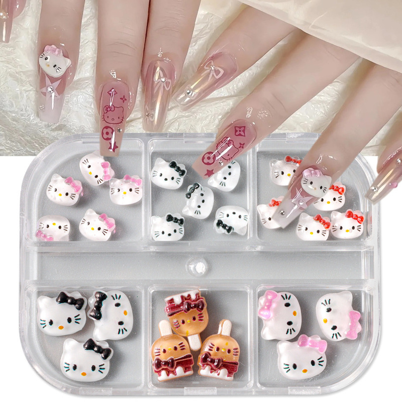 Cross-border New Nail Art Jewelry Ins Cute Sweet Bow Hello Kitty Mixed Color Mixed Three-dimensional Nail Jewelry
