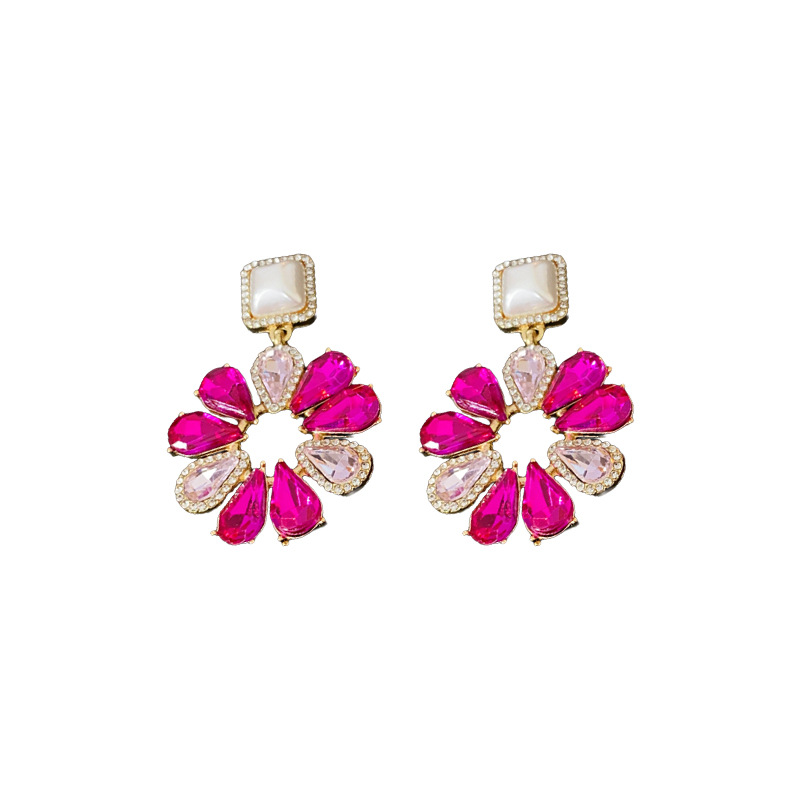 Aguja de plata con diamantes flores pendientes de perlas collares de moda versátil cadena de clavícula multicapa ligera lujo conjunto de joyas de alta calidad