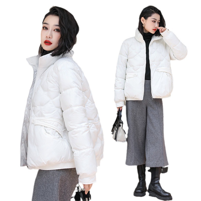 Gran Bretaña corta ligera abrigo de plumón de algodón mujer 2023 nueva moda de collar caliente abrigo de invierno delgado image 6