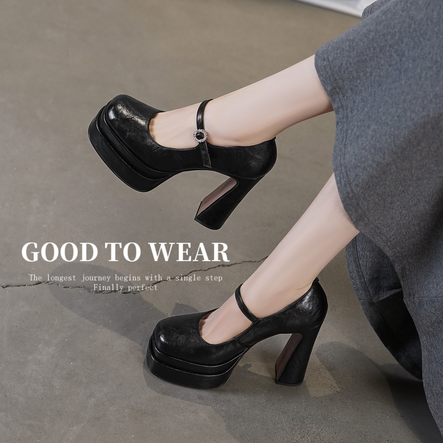 Giày cao gót nữ mũi vuông kiểu Pháp, cổ thấp, đế platform, quai một chữ, gót siêu cao 12 cm, phù hợp dự tiệc cưới — màu đen, màu trắng ngà