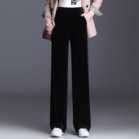 金丝绒窄版阔腿裤女秋冬2025年新款高腰休闲垂感直筒丝绒女裤|undefined