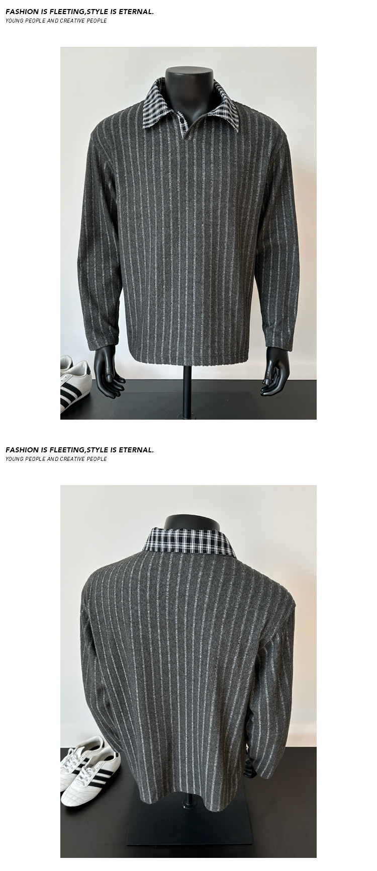 T-shirt a maniche lunghe a quadri stile coreano per uomo_voghion.com