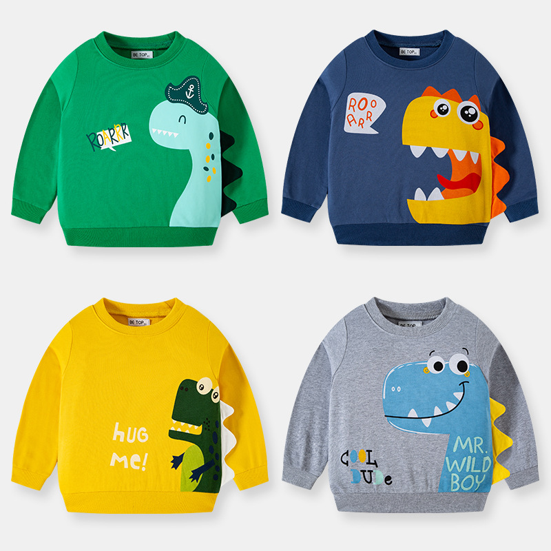 Children's Spring and Autumn New Cartoon 3D Dinosaur Hoodie Baby Knit Top for Boys, Dropshipping One Piece