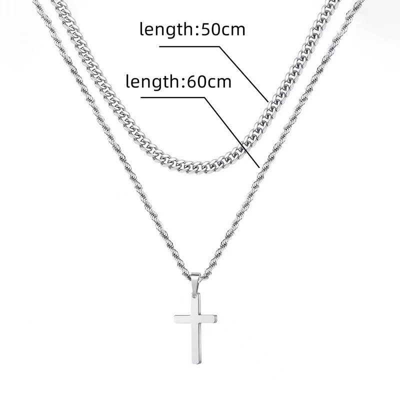 Rvs herenketting met dubbele laag en kruis hanger_voghion.com