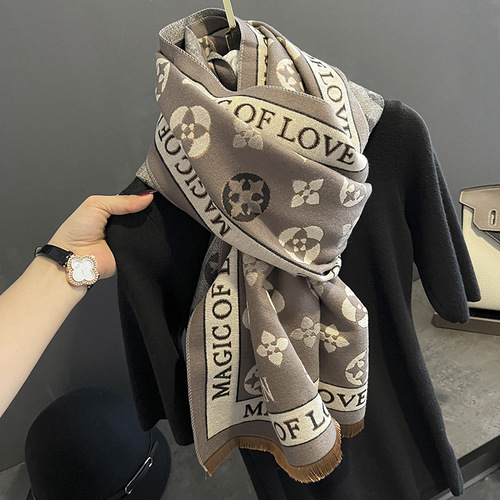 Autumn and winter new Korean version printed imitation cashmere scarf women's dual-use air-conditioning shawl  new double-sided thickened scarf