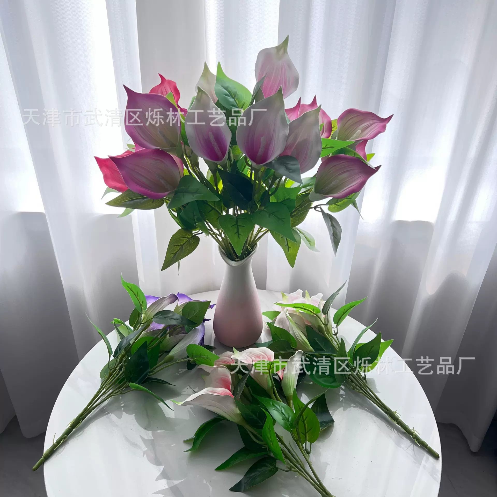五5头PU手感马蹄莲仿真花跨境外贸婚庆婚礼堂订婚宴布置拍摄道具