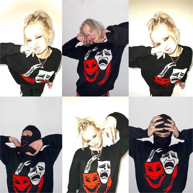 Lustiger Totenkopf-Pullover mit lockerer Passform für Herbst und Winter, Rundhals-Strickpullover für Herren und Damen im Y2K-Stil, personalisiert_voghion.com