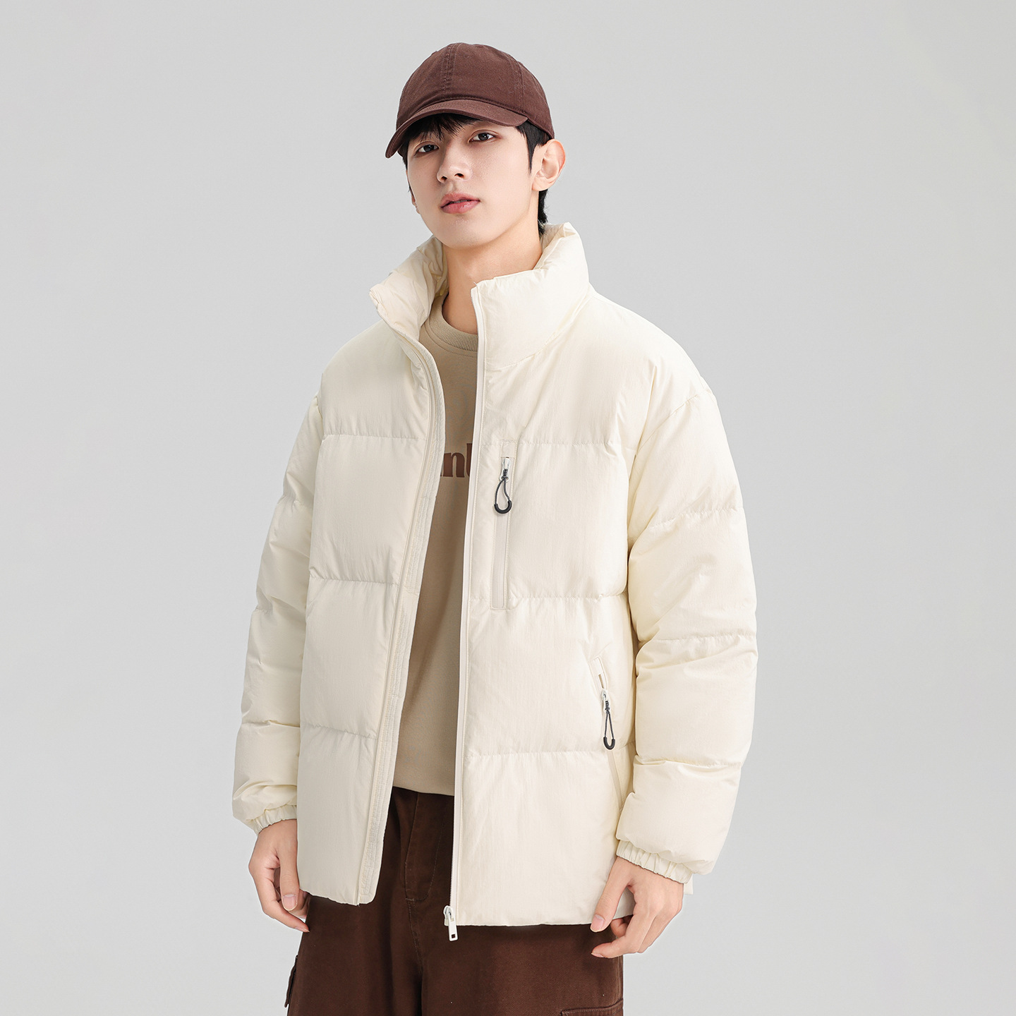 情侣款羽绒服女高级感立领短款白鸭绒外套加厚保暖时髦宽松男冬装