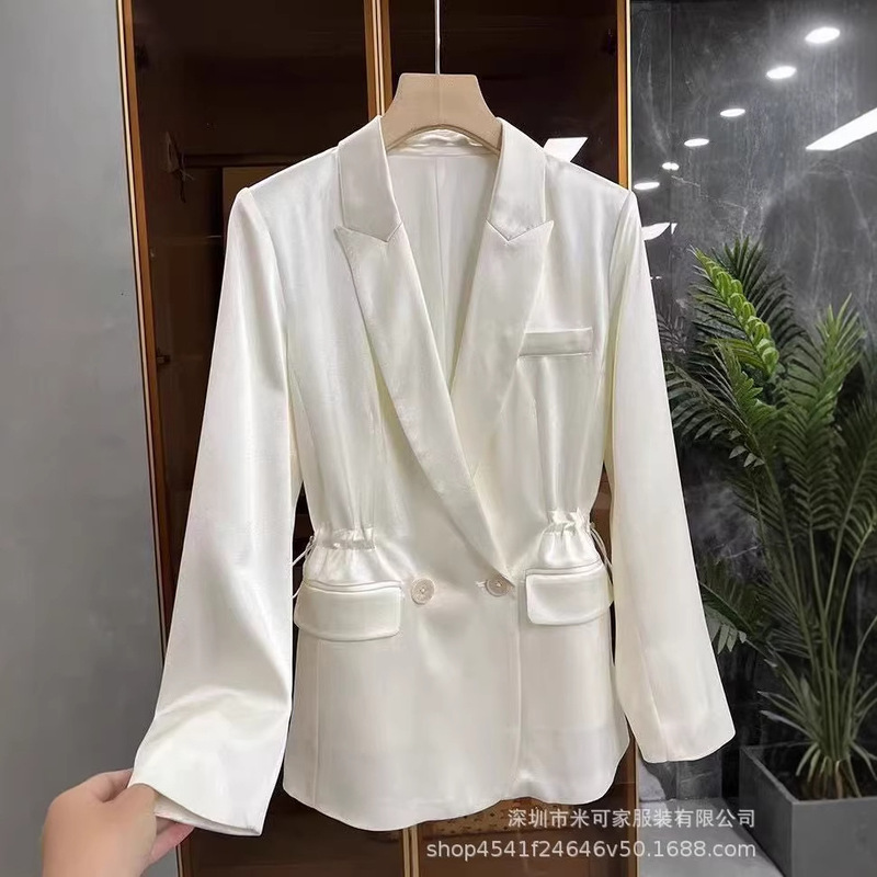Fashionable and High-End Acetate Satin Blazer for Women, 2026 Spring/Summer/Autumn New Style, Drawstring Slim-Fit Slimming Suit for Women