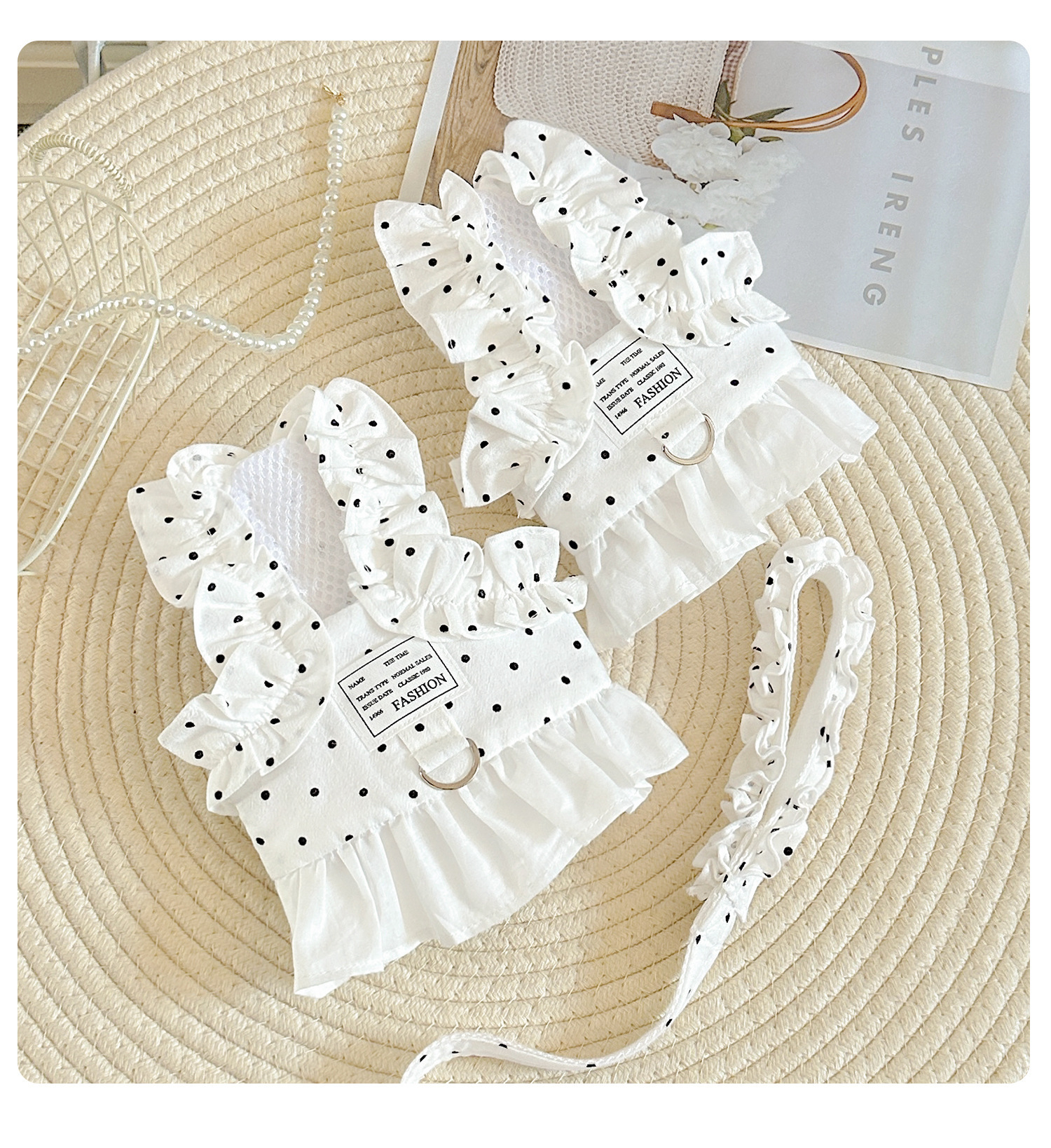 Set de arnés y correa para perro pequeño estilo chaleco verano_voghion.com