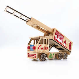 厂家木制仿真汽车批发木质消防车运输车工程车模型玩具车