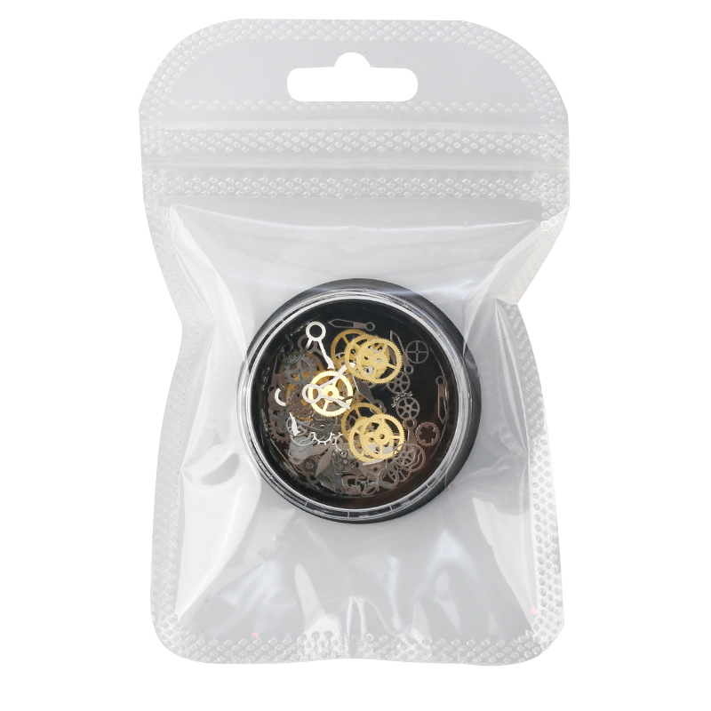 Nail Jewelry Metal Time Punk Mechanical Gear Mixed Box Steam Golden Silver Gear Parche de uñas