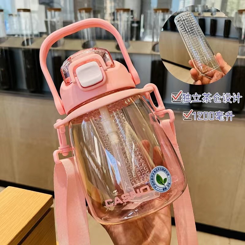 Plastic Cup Women's Portable Water Cup with Straw for Children Cute Students Internet Popular Big Belly Cup ins Large Capacity Water Bottle