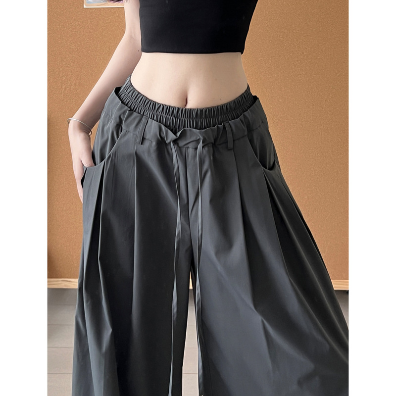 Dark Gray American-Style Parachute Cargo Pants for Women, Cool and Stylish, Summer Loose Wide-Leg Casual Quick-Dry Straight-Leg Sports Pants