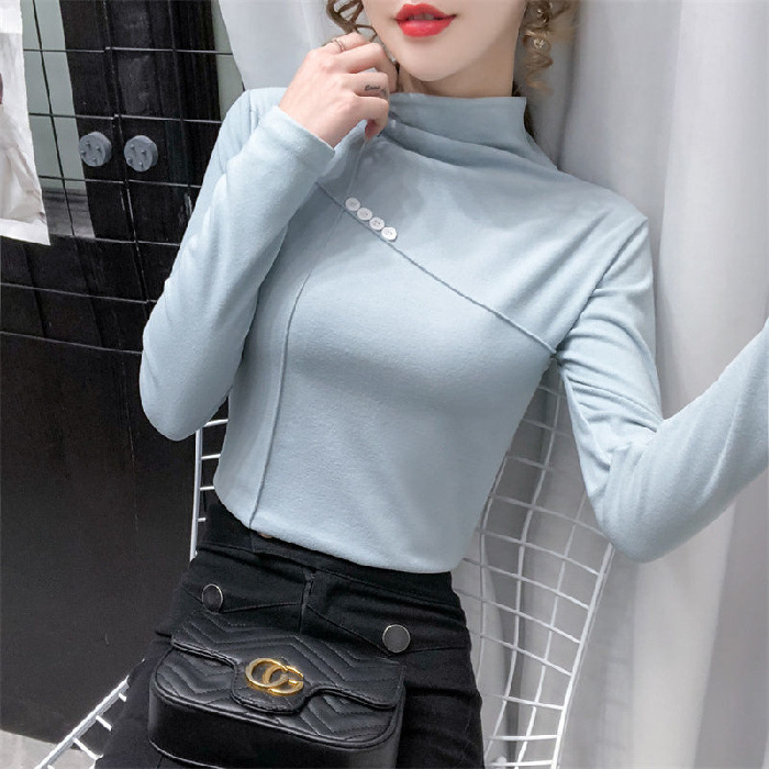 半高领德绒打底衫女内搭长袖秋冬装大码加绒加厚修百搭身保暖上衣