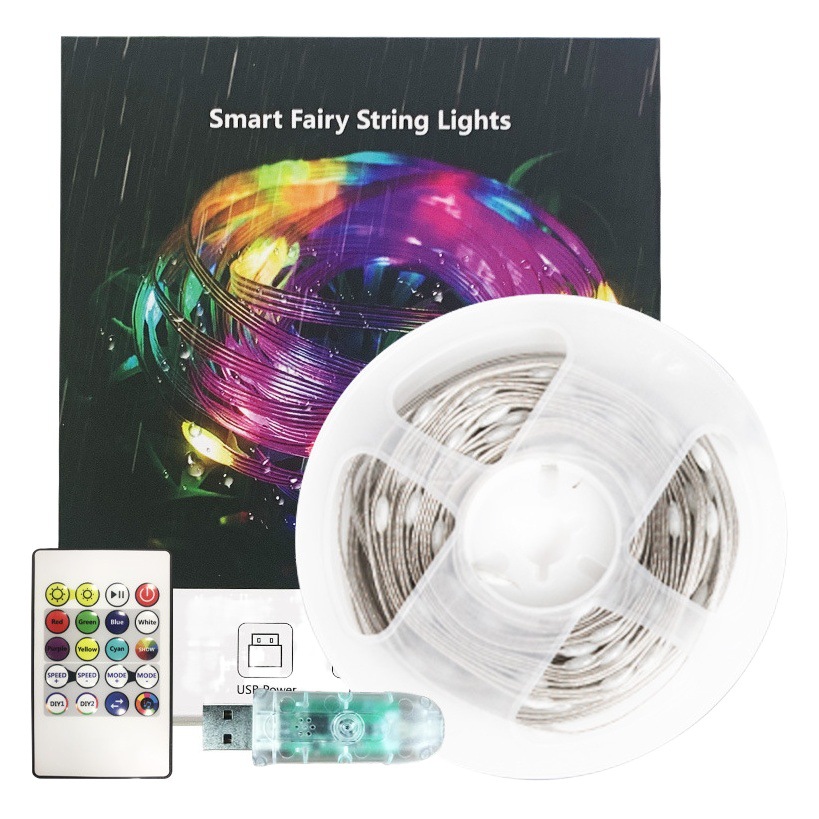 Estilo explosivo transfronterizo 20 m luz de cuero de color mágico LED cadena de luces RGB para acampar al aire libre juego de luces de colores de árbol de Navidad con control de voz