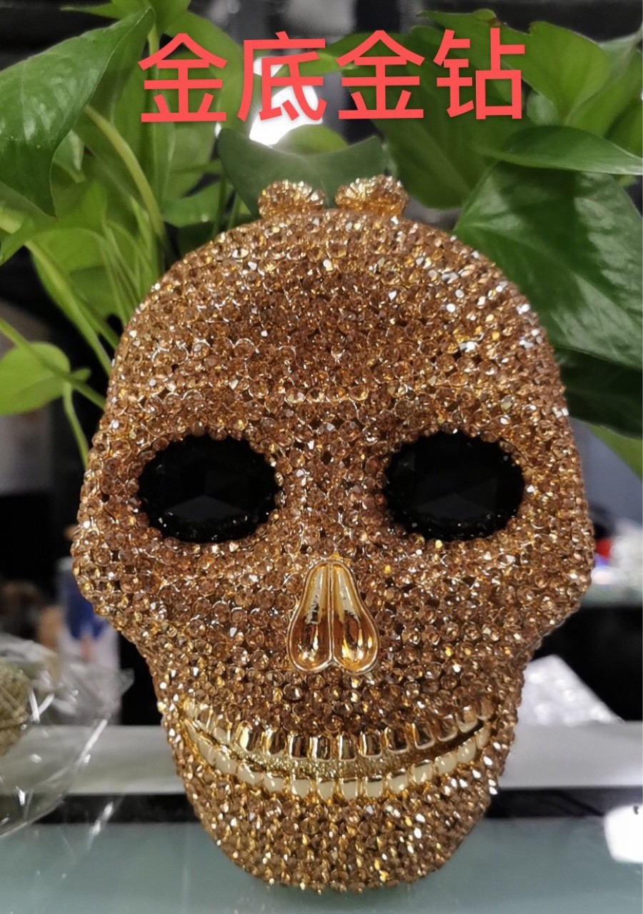 Bolsa de cena de diamantes de Halloween calavera de metal de diamantes de damas embrague de piedra plata