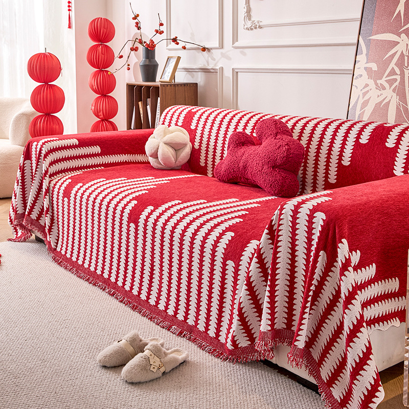 Toalla de sofá de Año Nuevo 2025 nueva cuatro estaciones rojo universal todo incluido cojín antideslizante de cubierta completa