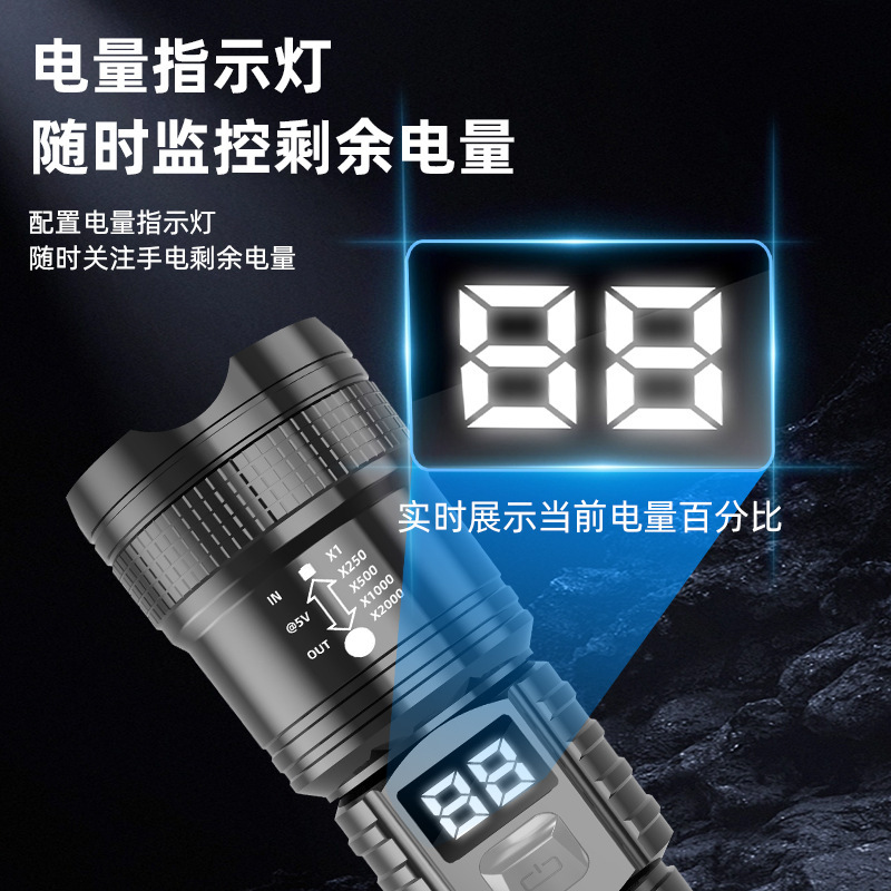 跨境户外巡逻聚光远射强光手电筒 便携充电小型拉伸缩批发泛光P50|undefined