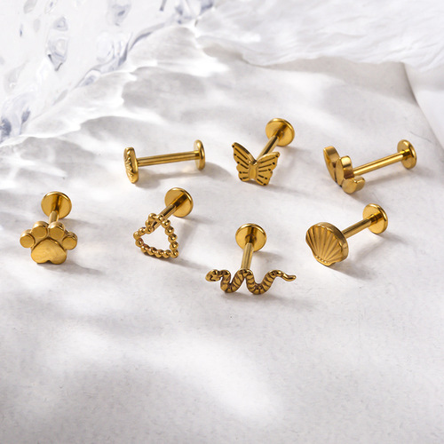 F136 titanium love butterfly snake-shaped inner tooth screw lip nail rod ear bone nail fashion G23 titanium piercing jewelry