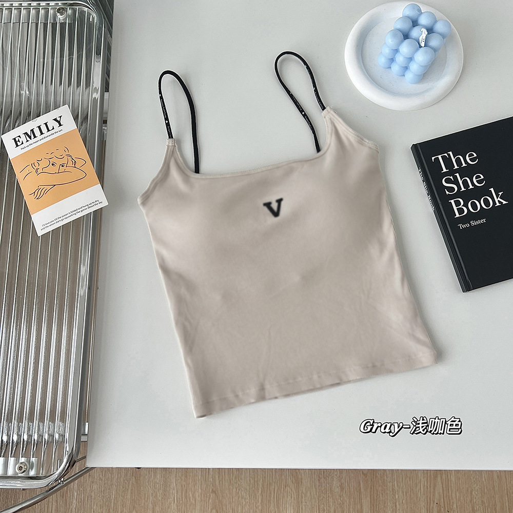 Primavera y verano, todo fósforo, hermoso chaleco de tirantes para mujer, estilo delgado, taza fija, chaleco de fondo de tubo de una pieza