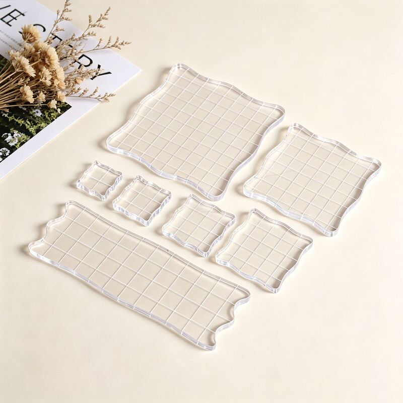 Acrylic High-Transparency Stamp Handle DIY Grid Line Silicone Backing Board Journal Rubber Stamp Tool Accessories Customization