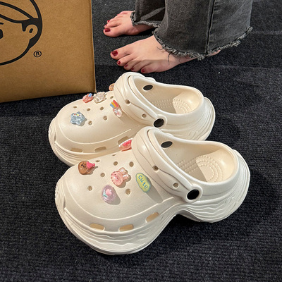 Ультрамягкие женские модные тапочки в стиле Crocs на платформе, нескользящие пляжные мюли, женские тапочки, подходят для носки на улице, увеличивают рост, антибактериальная пропитка, закрытый носок