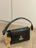 Black big underarm bag, crocodile print