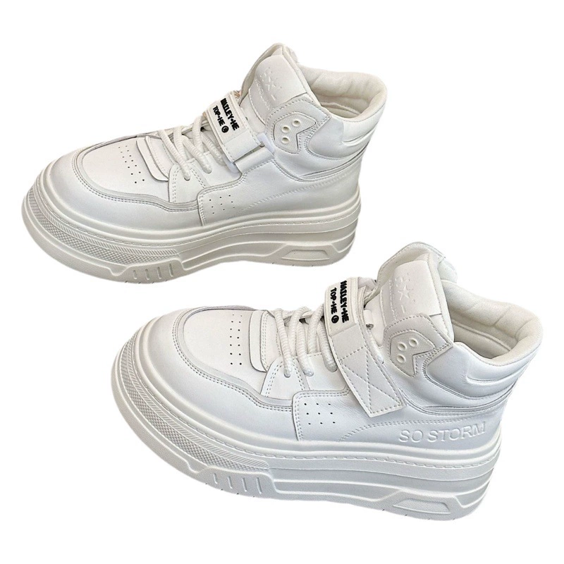 Женские высокие туфли из воловьей кожи, весна-осень 2025, популярные туфли на толстой подошве и платформе, универсальные повседневные спортивные белые кроссовки на флисовой подкладке для женщин